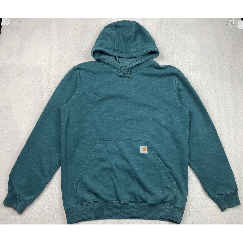 Carhartt Men’s Medium Teal Blue Loose Fit Gold Logo Sleeve Pullover Hoodie 2021
